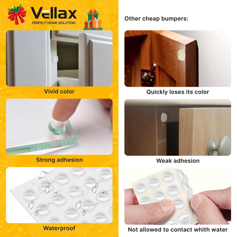 Vellax 128 Clear Cabinet Door Bumpers - 1/2 Inch Self Adhesive Rubber Stoppers for Drawers, Damp Pads Cupboards, Cutting Boards, Glass Tops, Picture Frames - Vellax - Image 3